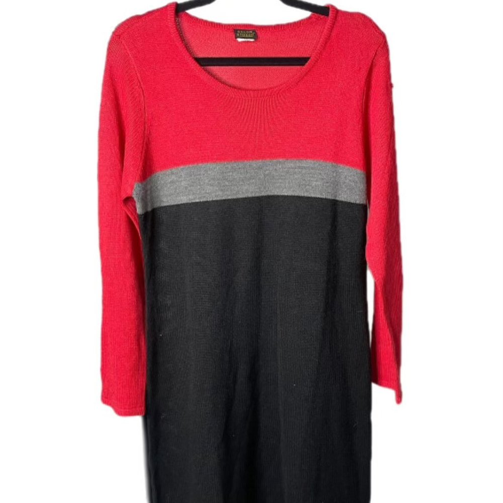 Sweater dresses for women, red and black, large, mid length by Salon Studio